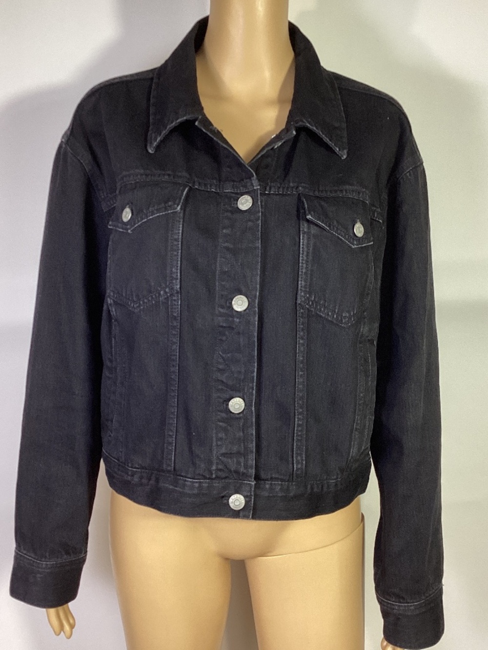 Madewell boxy crop trucker denim jacket black Sz L